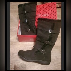 Boot Women Size 12W Hot Cakes Shoe Dept Knee High Buckle Faux Fur Faux Suede New